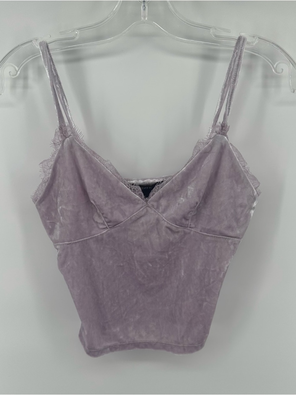 Forever 21 Lavender Coquette Velour Crop Top Lace Trim Romantic Fairy Festival S